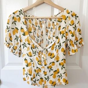 Reformation Delevan Ruffle Sleeve Top in Lemonade